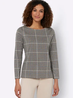 Shirts| Langarmshirt im Hahnentritt-Dessin camel-gemustert