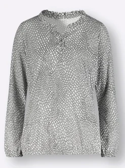 Shirts| Langarmshirt im Material-Mix steingrau-ecru-bedruckt