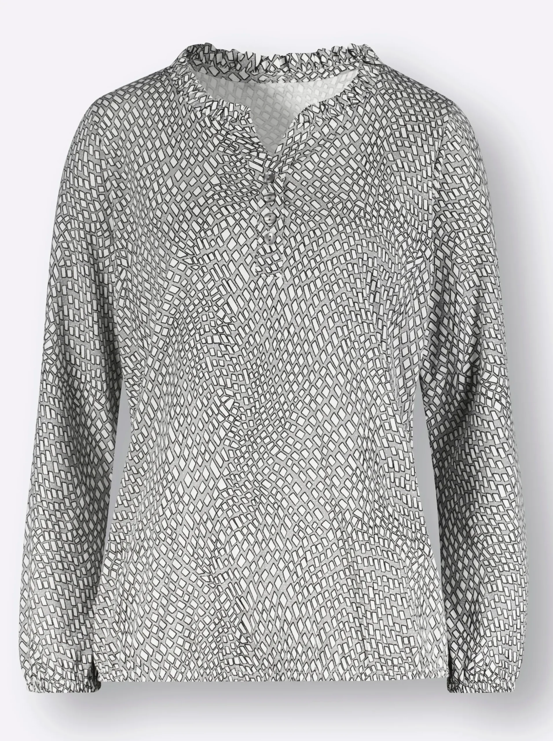 Shirts| Langarmshirt im Material-Mix steingrau-ecru-bedruckt