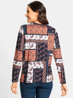 Shirts| Langarmshirt im Patchwork-Dessin rostrot-bedruckt