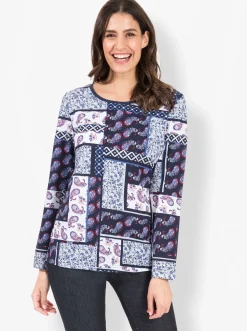 Shirts| Langarmshirt im Patchwork-Dessin marine-bedruckt