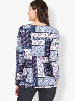 Shirts| Langarmshirt im Patchwork-Dessin marine-bedruckt