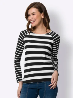 Shirts|heine Langarmshirt im Streifendessin schwarz-ecru-gestreift