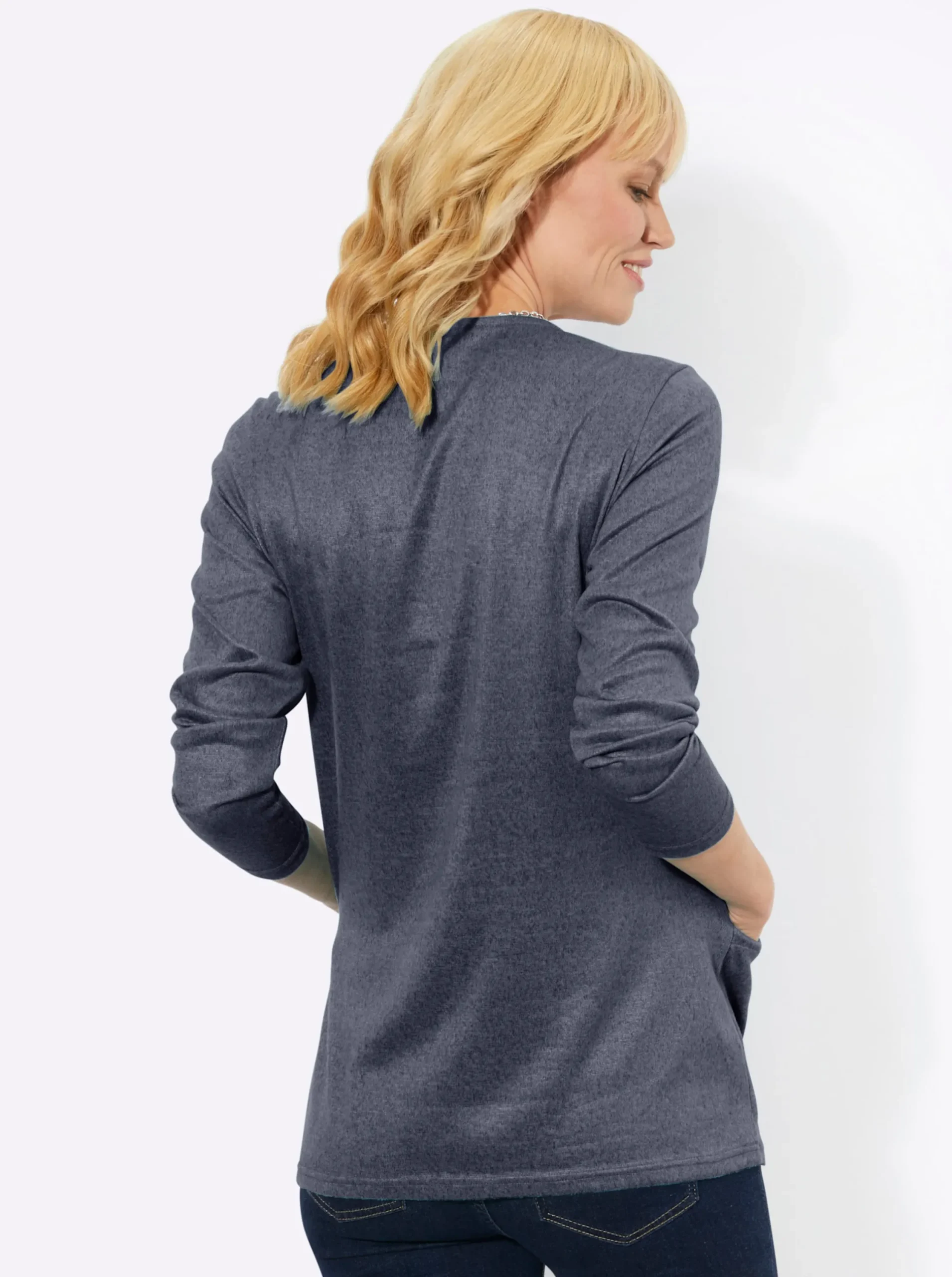 Shirts| Langarmshirt in angerauter Qualität taubenblau-schwarz-meliert