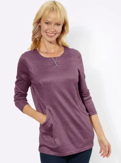 Shirts| Langarmshirt in angerauter Qualität violett-schwarz-meliert