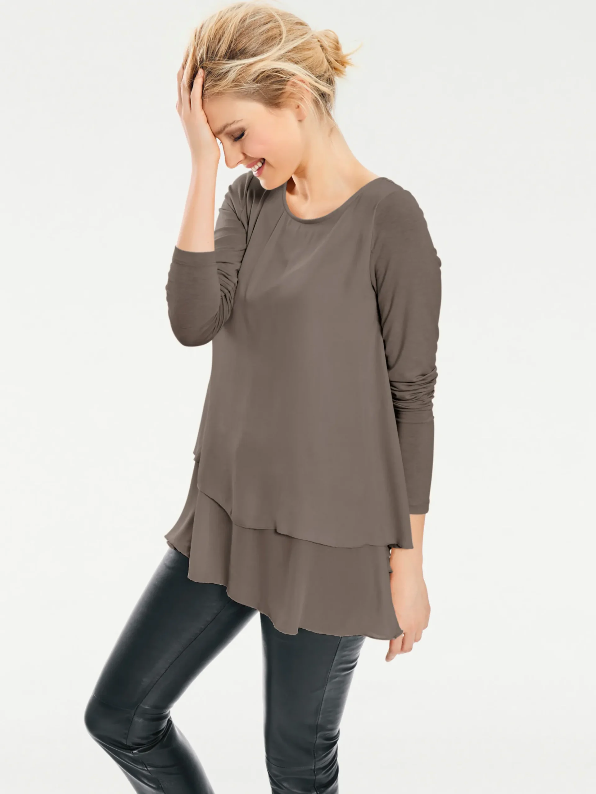 Shirts|heine Langarmshirt in 2-in-1-Optik taupe