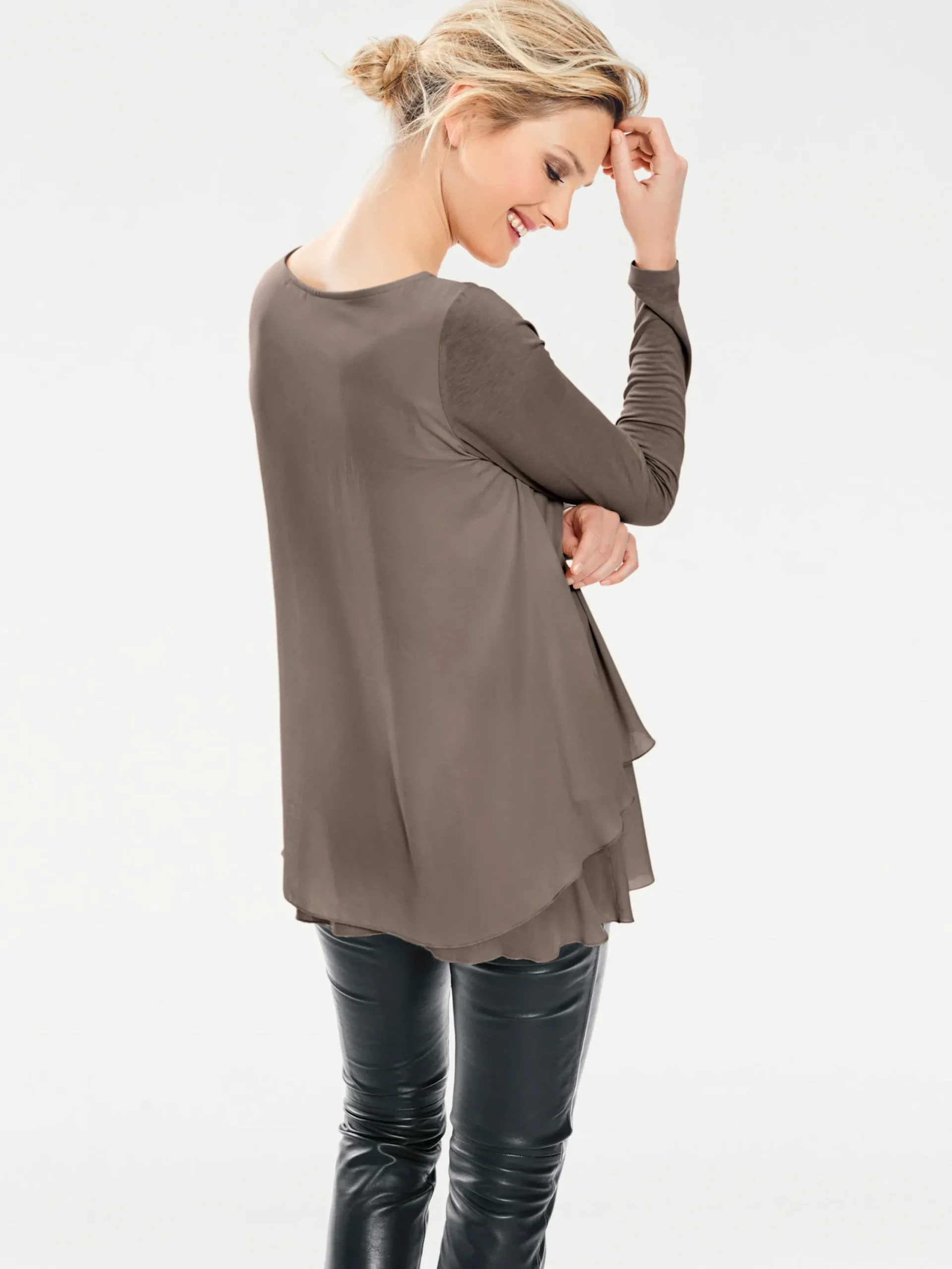 Shirts|heine Langarmshirt in 2-in-1-Optik taupe