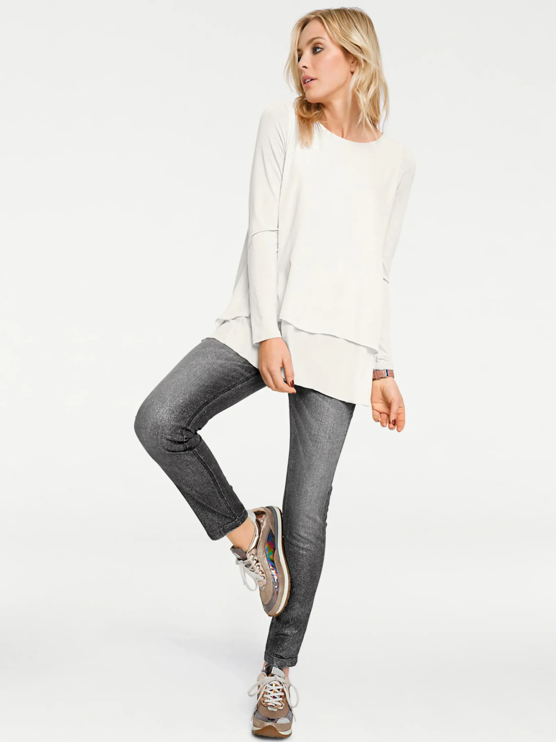 Shirts|heine Langarmshirt in 2-in-1-Optik ecru