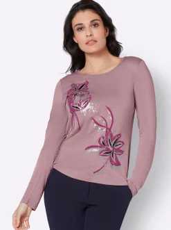 Shirts| Langarmshirt in Viskose-Stretch-Qualität hortensie-schwarz-bedruckt