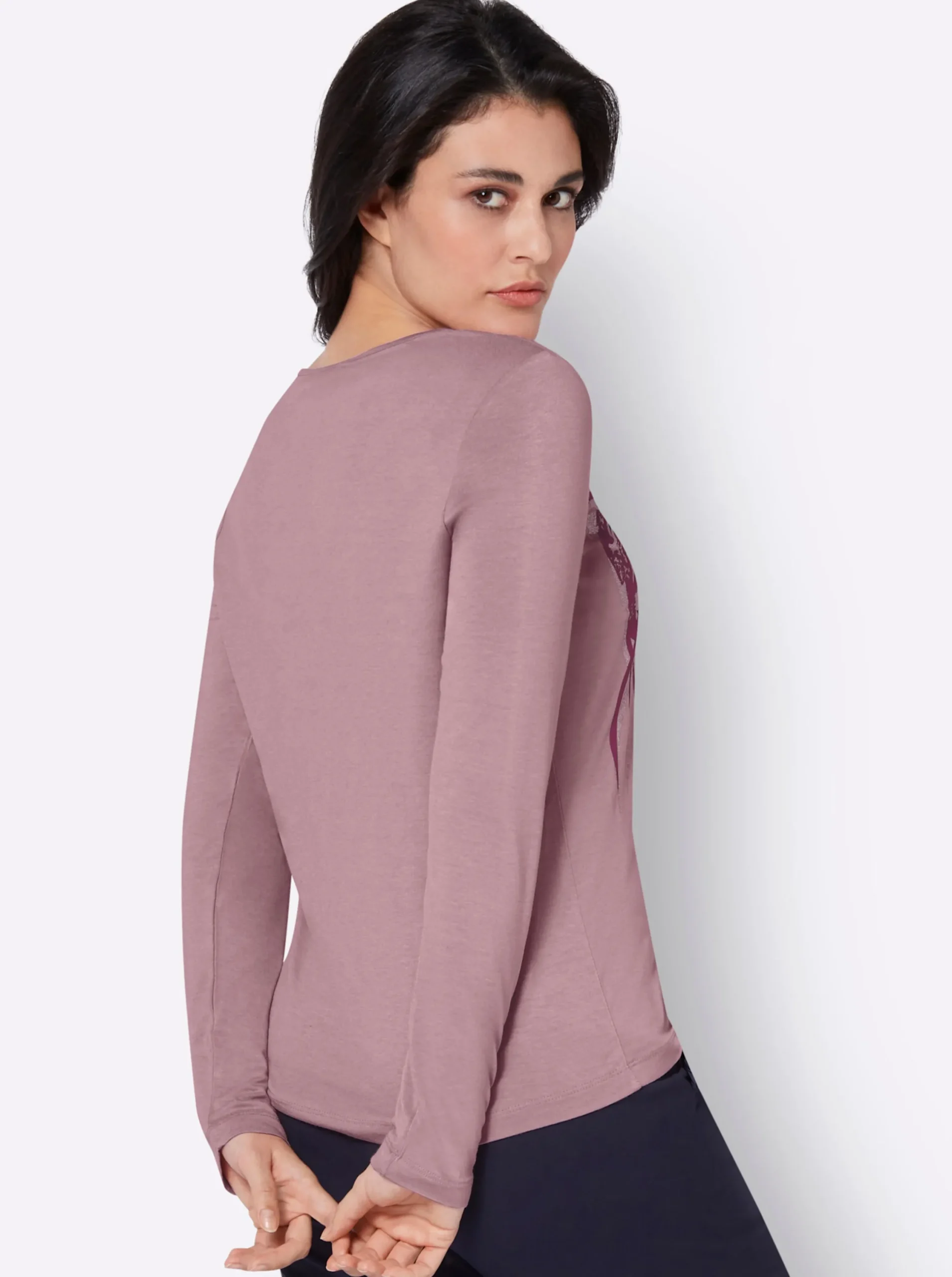 Shirts| Langarmshirt in Viskose-Stretch-Qualität hortensie-schwarz-bedruckt