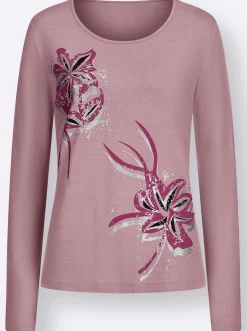 Shirts| Langarmshirt in Viskose-Stretch-Qualität hortensie-schwarz-bedruckt