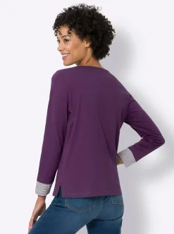 Shirts| Langarmshirt mit garngefärbten Streifen traube