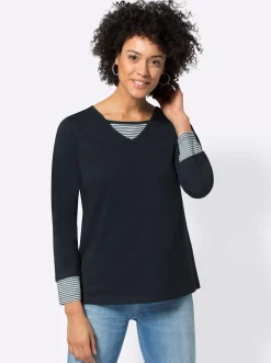 Shirts| Langarmshirt mit garngefärbten Streifen marine