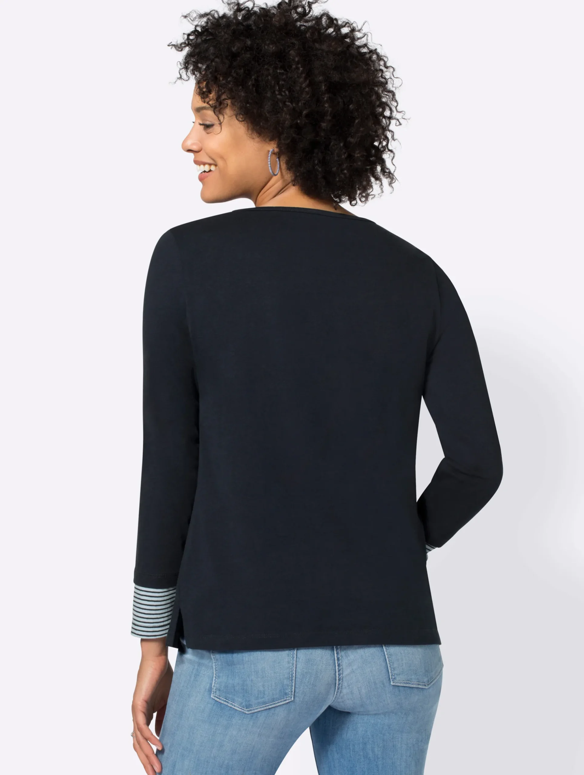 Shirts| Langarmshirt mit garngefärbten Streifen marine