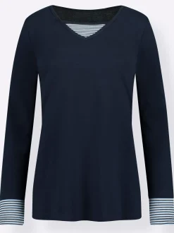 Shirts| Langarmshirt mit garngefärbten Streifen marine