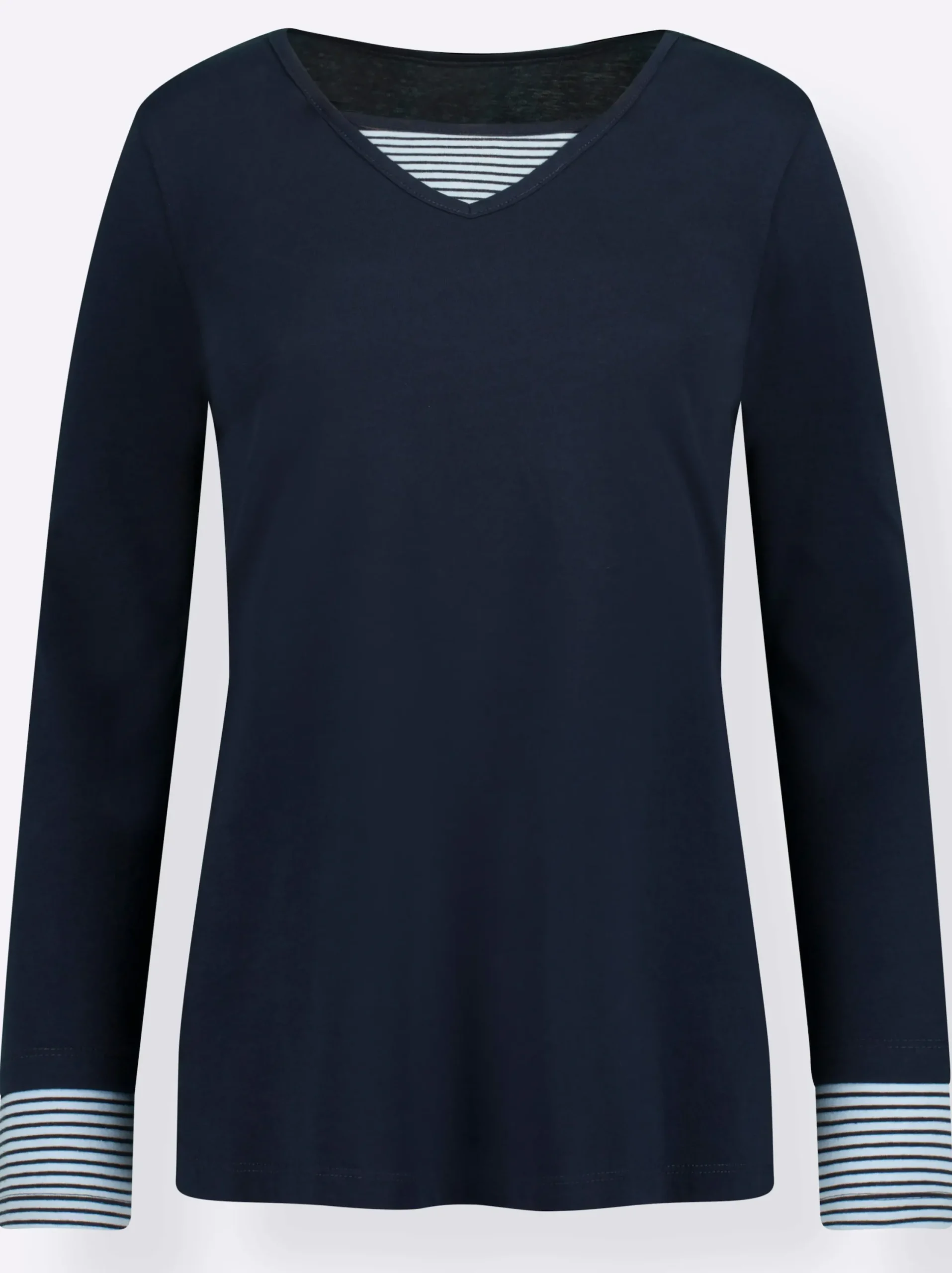 Shirts| Langarmshirt mit garngefärbten Streifen marine