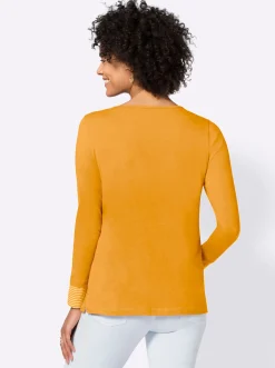 Shirts| Langarmshirt mit garngefärbten Streifen curry