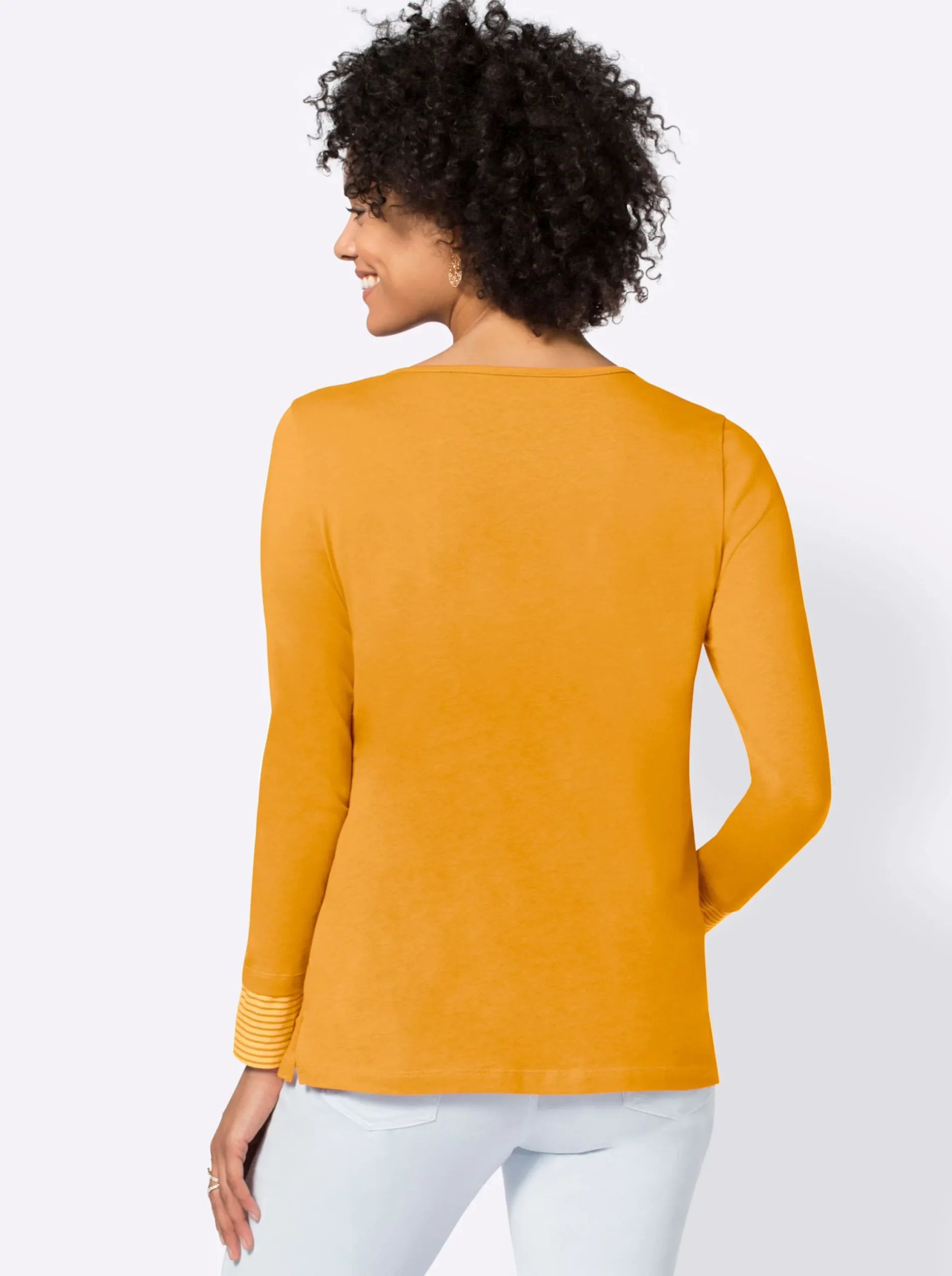 Shirts| Langarmshirt mit garngefärbten Streifen curry