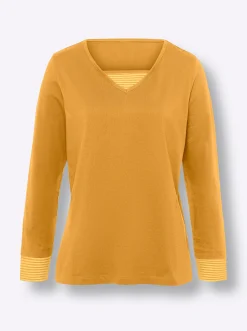 Shirts| Langarmshirt mit garngefärbten Streifen curry