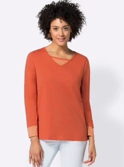 Shirts| Langarmshirt mit garngefärbten Streifen terrakotta