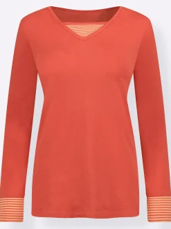 Shirts| Langarmshirt mit garngefärbten Streifen terrakotta