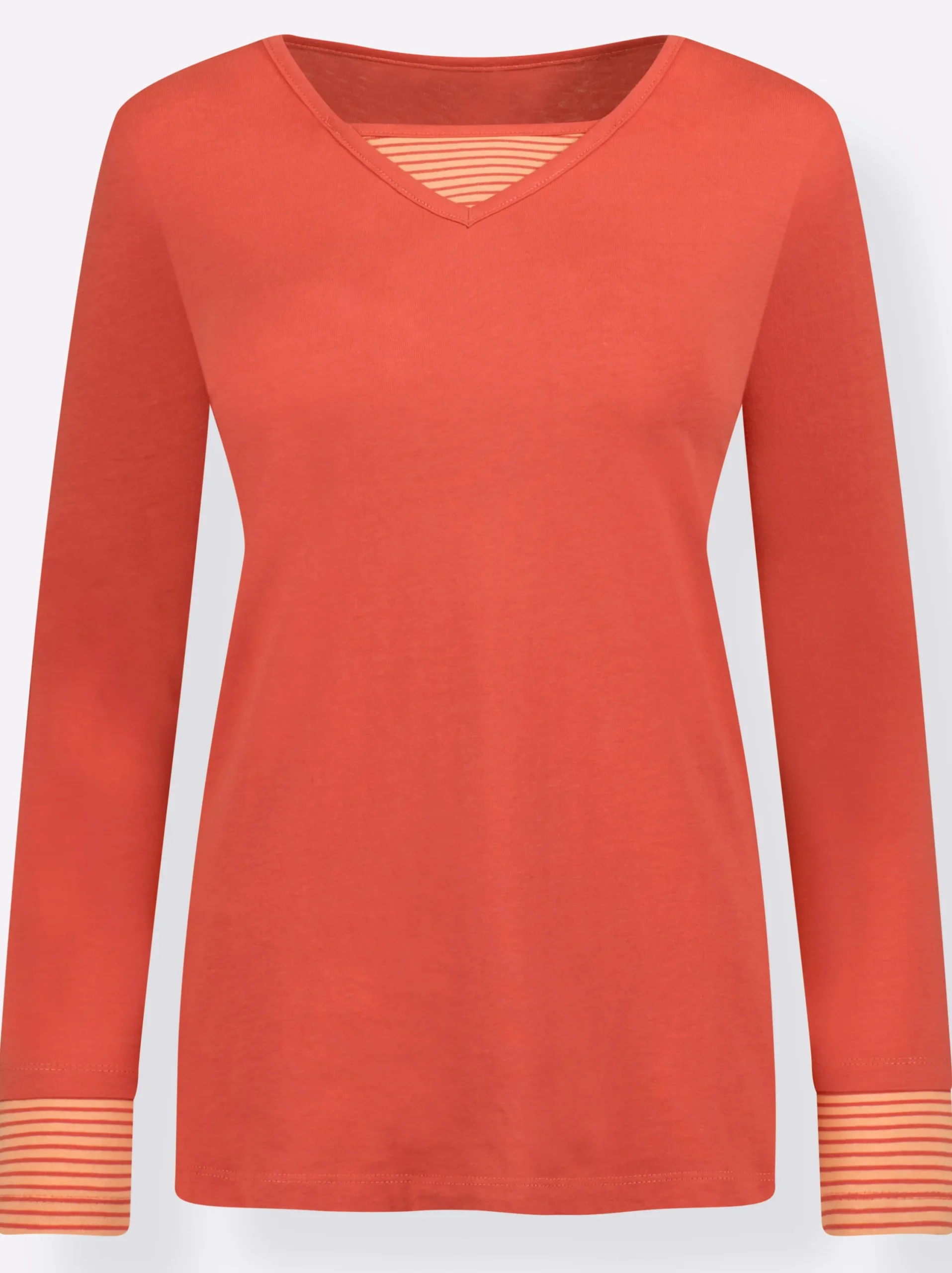 Shirts| Langarmshirt mit garngefärbten Streifen terrakotta