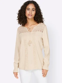 Shirts|heine Langarmshirt mit gesmoktem Ärmelbündchen sand