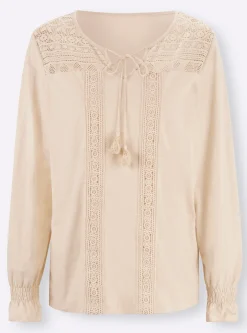 Shirts|heine Langarmshirt mit gesmoktem Ärmelbündchen sand