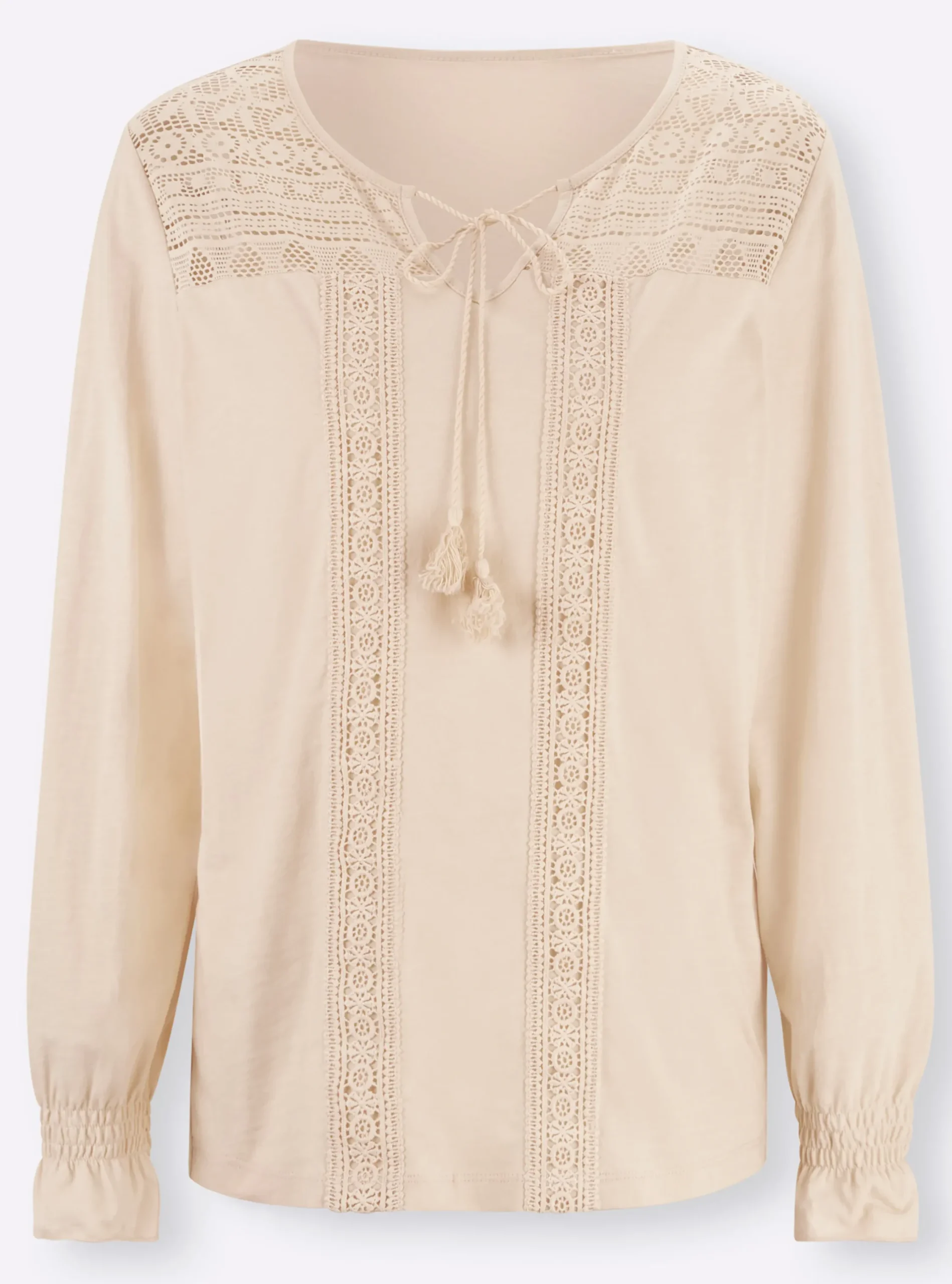 Shirts|heine Langarmshirt mit gesmoktem Ärmelbündchen sand