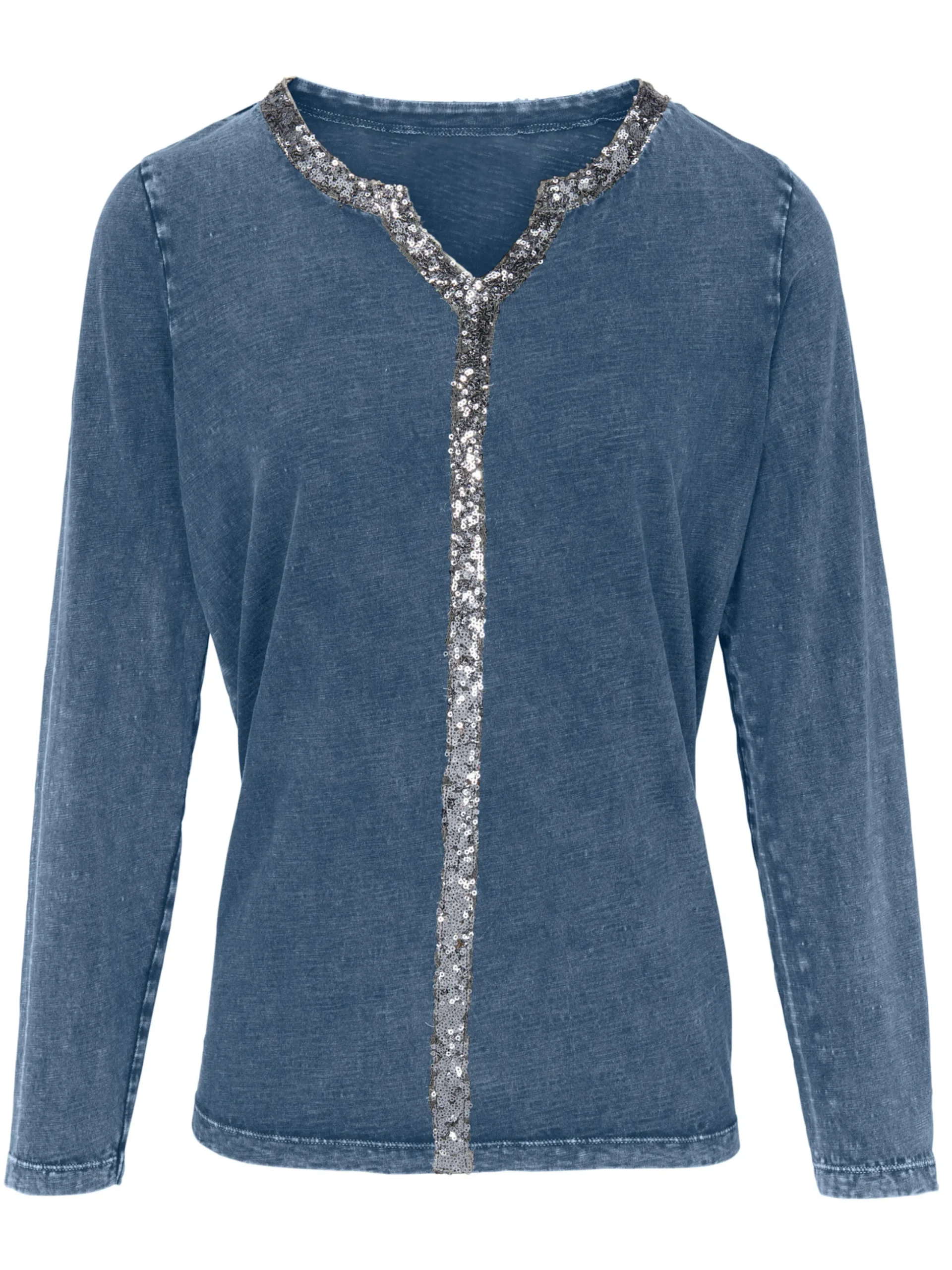 Shirts|heine Langarmshirt mit Glitzerband jeansblau
