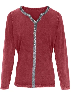 Shirts|heine Langarmshirt mit Glitzerband dunkelrot