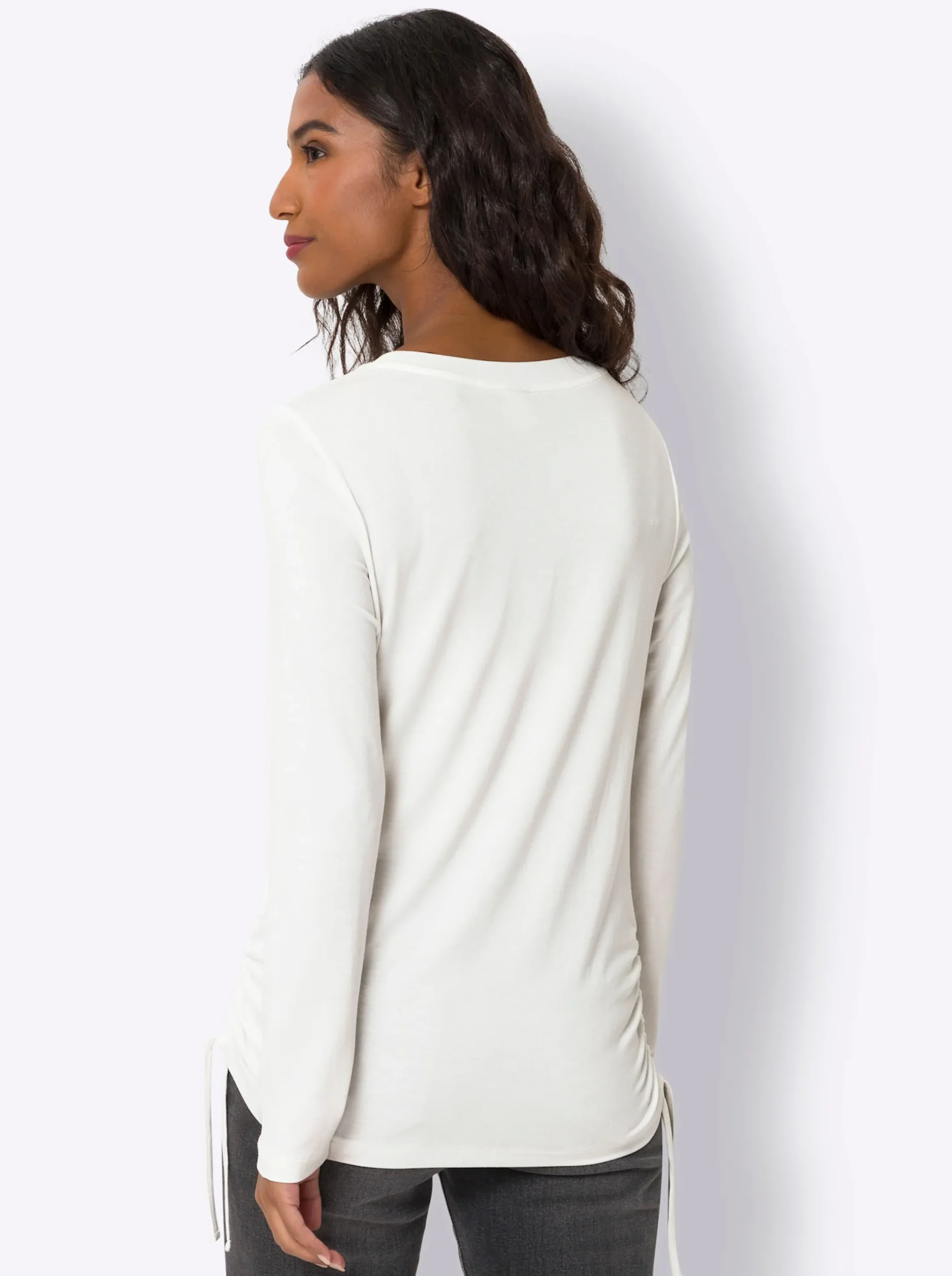 Shirts|heine Langarmshirt mit Glitzersteinchen-Smiley ecru