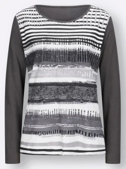 Shirts| Langarmshirt mit grafischem Muster vorne dunkelgrau-gestreift