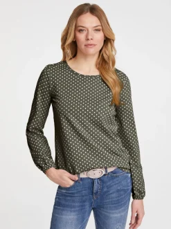 Shirts|heine Langarmshirt mit Gummizug am Ärmel dunkeloliv