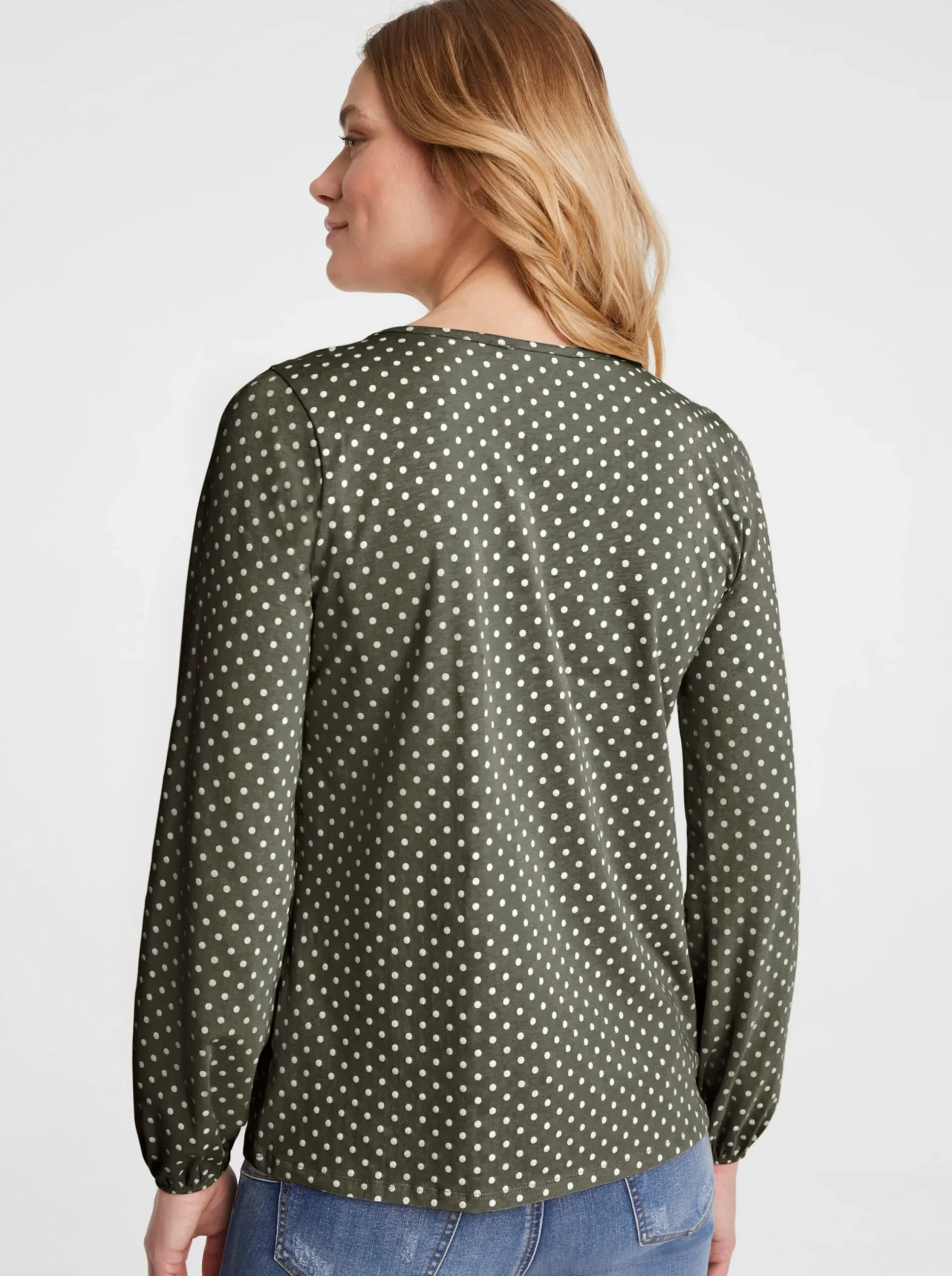 Shirts|heine Langarmshirt mit Gummizug am Ärmel dunkeloliv