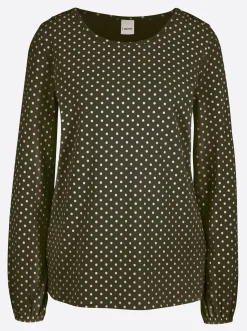 Shirts|heine Langarmshirt mit Gummizug am Ärmel dunkeloliv