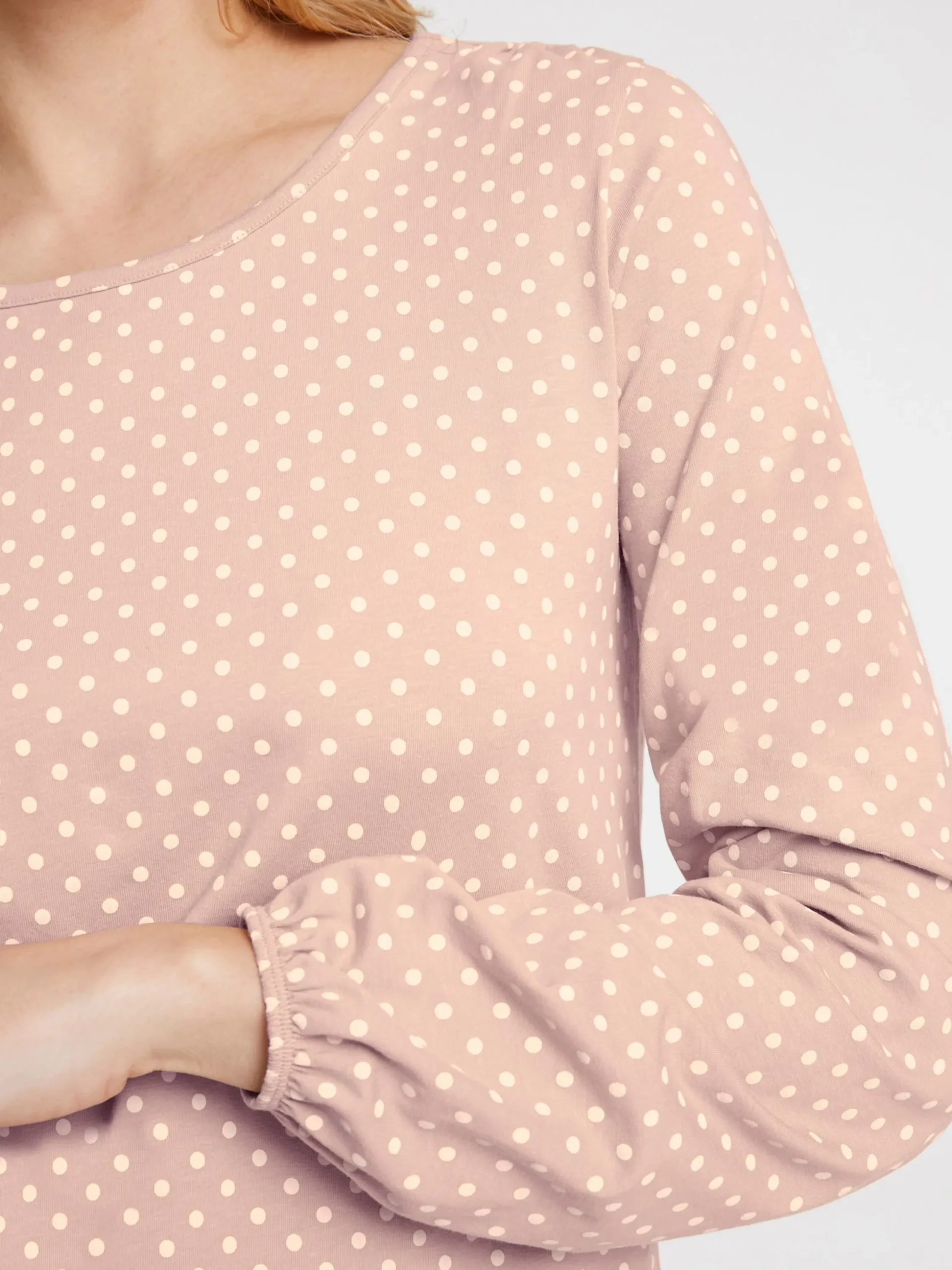 Shirts|heine Langarmshirt mit Gummizug am Ärmel puder