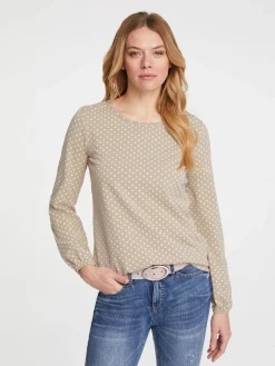 Shirts|heine Langarmshirt mit Gummizug am Ärmel kiesel