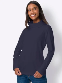 Shirts|heine Langarmshirt mit halsfernem Rollkragen marine