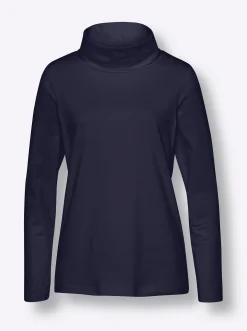 Shirts|heine Langarmshirt mit halsfernem Rollkragen marine