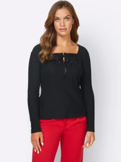 Shirts|heine Langarmshirt mit Häkeleinsatz marine
