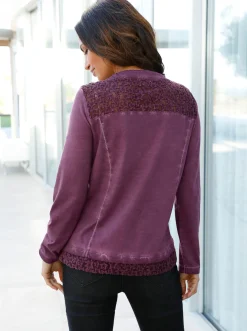 Shirts| Langarmshirt mit Känguru-Tasche brombeer