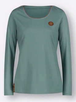 Shirts| Langarmshirt mit Lederimitat-Emblem jade