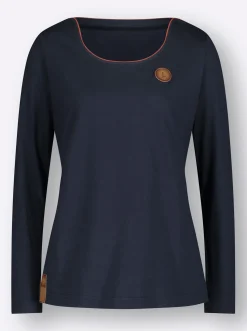 Shirts| Langarmshirt mit Lederimitat-Emblem marine