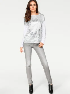 Shirts|heine Langarmshirt mit Metallic-Print weiß
