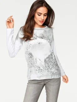 Shirts|heine Langarmshirt mit Metallic-Print weiß