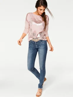 Shirts|heine Langarmshirt mit Metallic-Print rosa