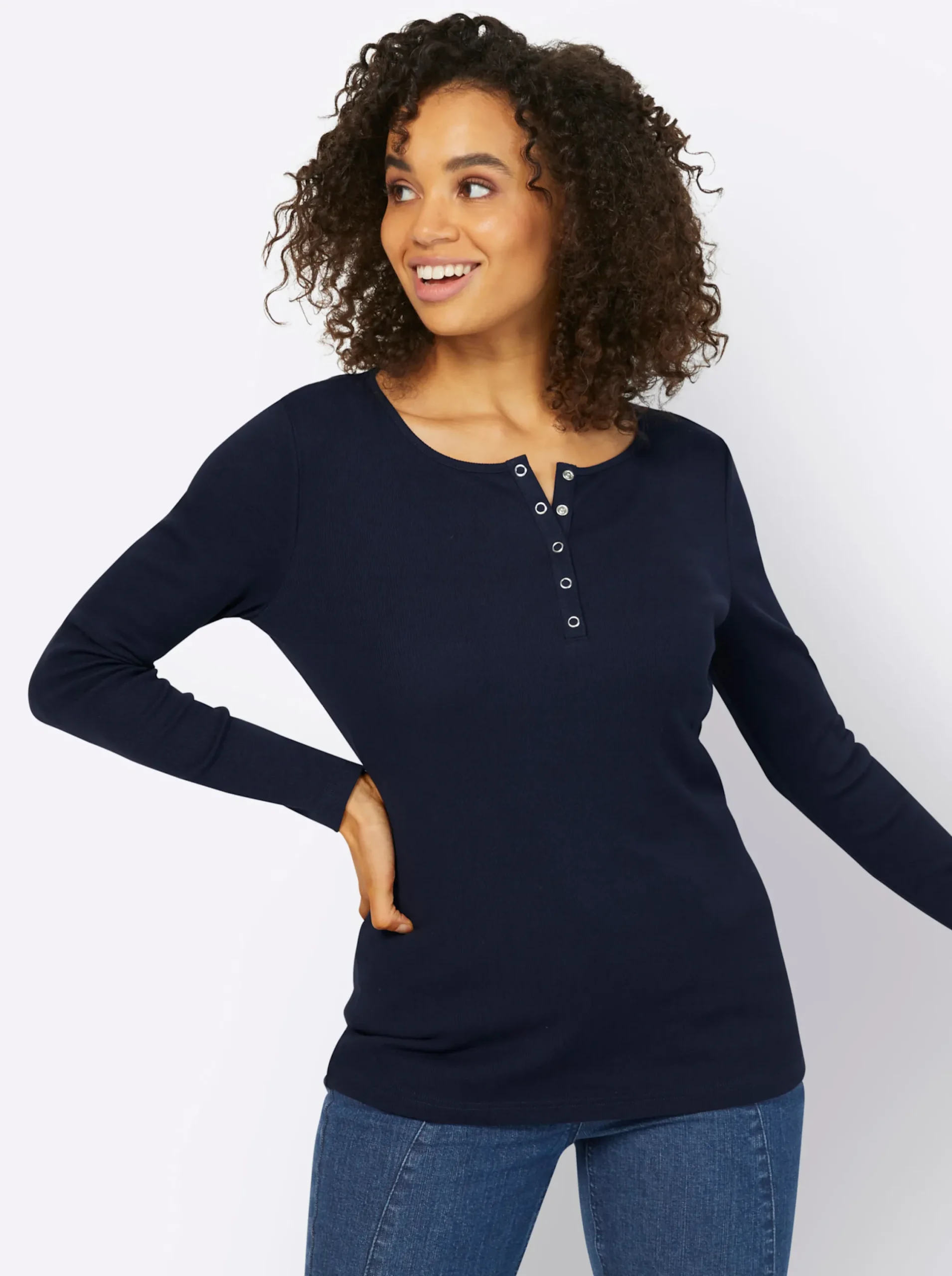 Shirts|heine Langarmshirt mit Ripp-Struktur marine