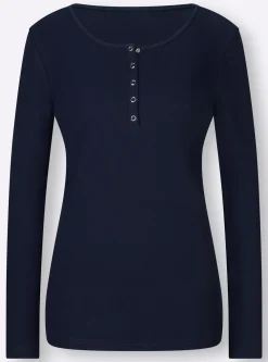 Shirts|heine Langarmshirt mit Ripp-Struktur marine