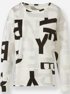 Shirts|heine Langarmshirt mit Schmucksteinchen ecru-schwarz-bedruckt